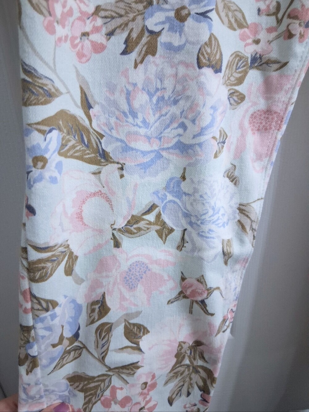 Mixit Floral Stretch Pants Pastel Flowers On White Pink Blue Botanical XL - Picture 8 of 16